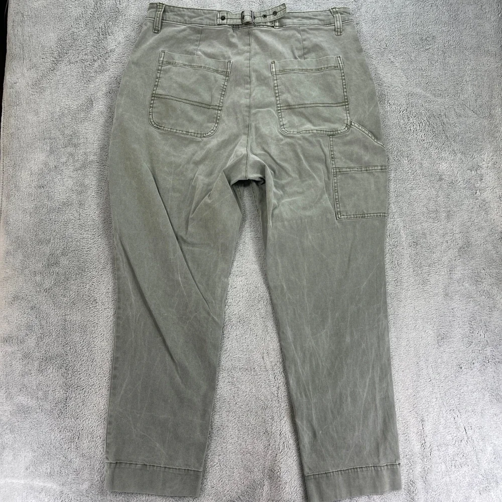 Old Navy Pants Women 14 Green Utility Carpenter High Waisted Cinch Back Canvas - Picture 5 of 16